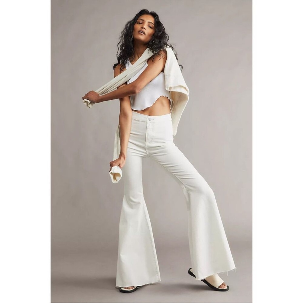 Free People White Boot Cut Flare Pants - Picture 2 of 2